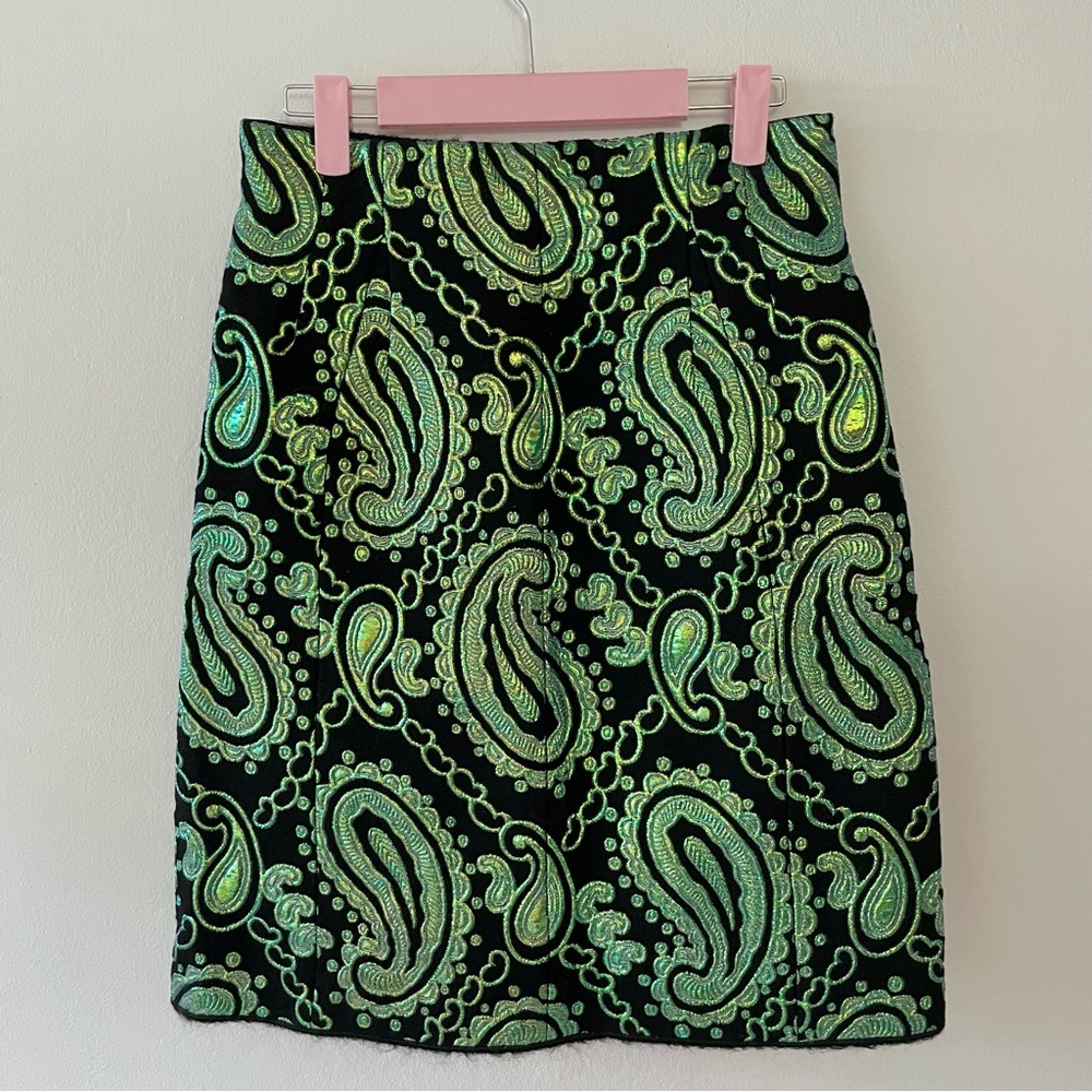 Marc Jacobs Metallic Green Paisley Skirt